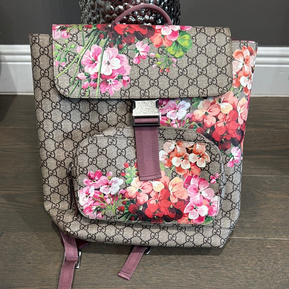 Gucci Floral Print Backpack - Brown and Pink